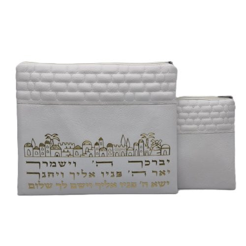 "Jerusalem" set, densely embroidered tallit (105*190 cm) + tallit cover + kippah - artist Yair Emmanuel