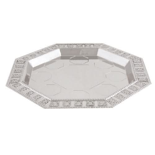 משפך יין "נהרות" מהודר (27*22 ס"מ) ציפוי מניקל, עם עיטורי פיליגרין עם 8 כוסות תואמות