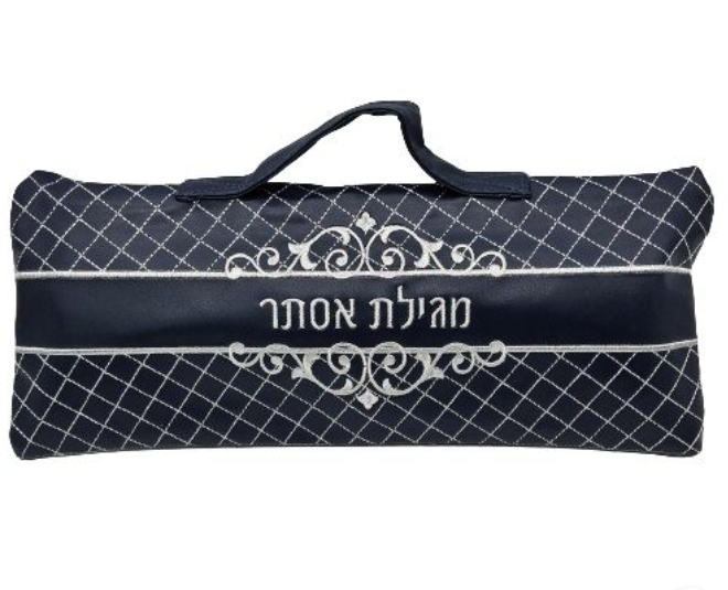 תיק דמוי עור כחול "איקסים" למגילת אסתר (37*16 ס"מ) עם ידית נשיאה