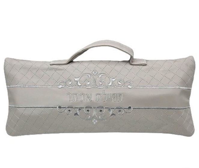 תיק דמוי עור אפור "איקסים" למגילת אסתר (42*16 ס"מ) עם ידית נשיאה