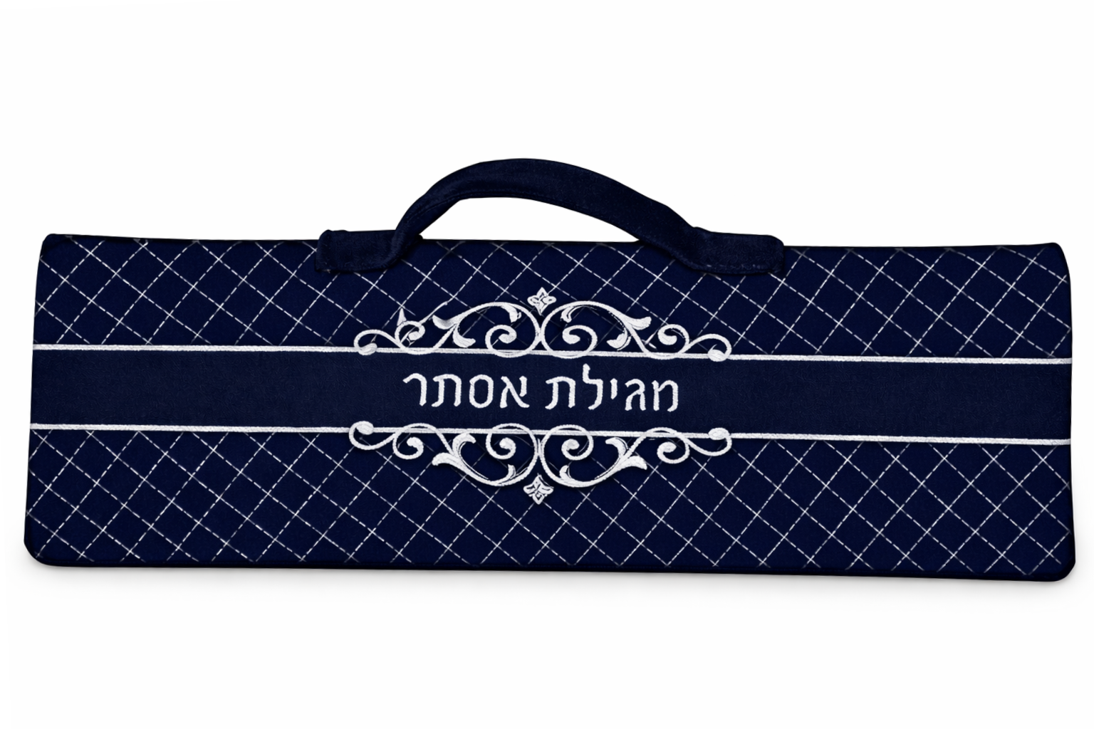 תיק קטיפה כחול כהה "איקסים" למגילת אסתר (42*16 ס"מ) עם ידית נשיאה
