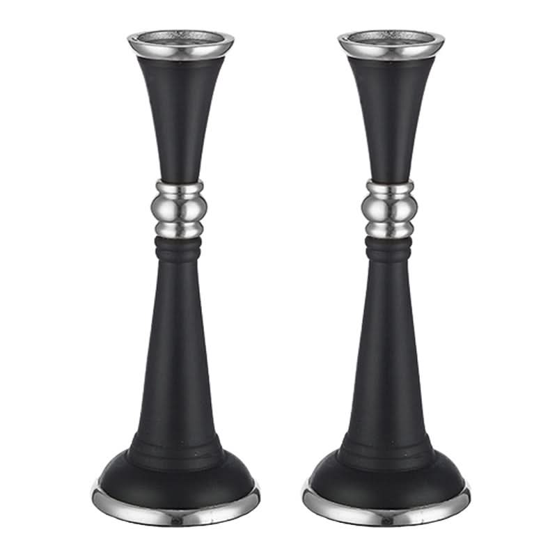 זוג פמוטי אלומיניום (23 ס"מ) מהודרים בגוון שחור וכסף