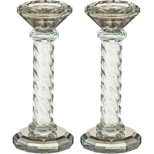 זוג פמוטי קריסטל (16.5 ס"מ) מהודר עם אבנים לבנות