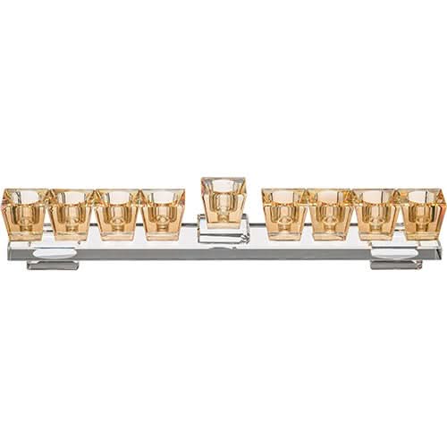 חנוכייה מהודרת מקריסטל (28*7 ס"מ) שקוף וקריסטל "זהב".