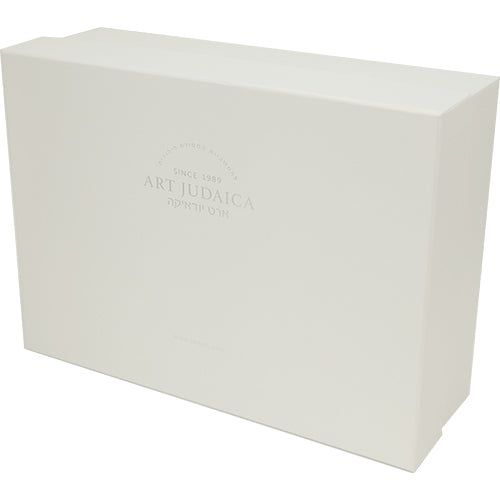 סט קידוש 3 חלקים "זהב": גביע + פמוטים + מלחייה מקריסטל עם אבנים