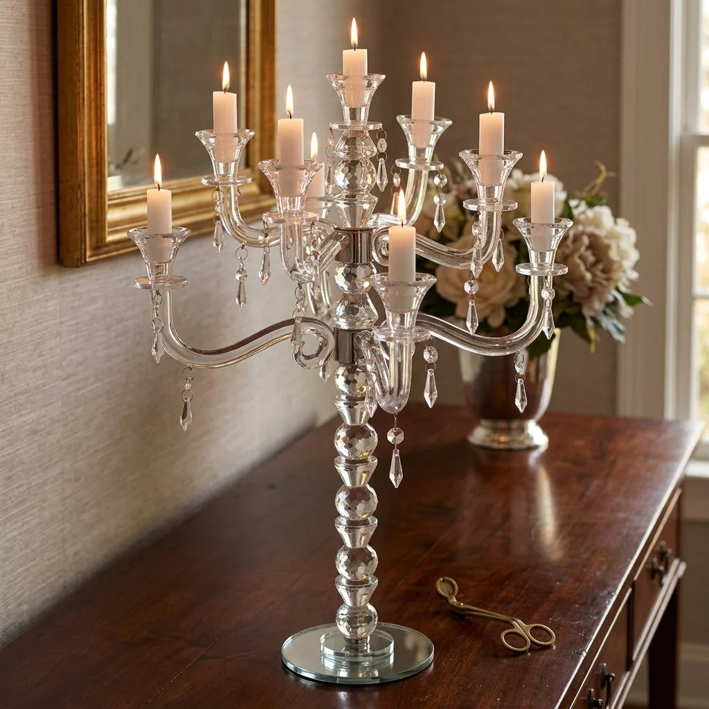Large (60 cm) 9-branch candlestick "Stones" elegant crystal