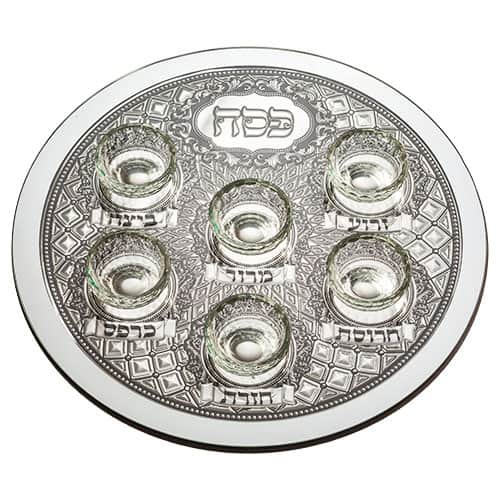 קערת פסח זכוכית מהודר עם 6 בומצים 40 ס"מ