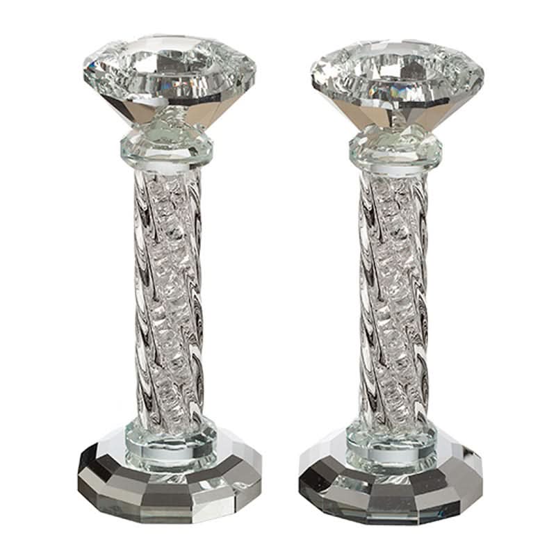 זוג פמוטי יציקת קריסטל (16.5 ס"מ) ציפוי כסף עם קריסטלים לבנים