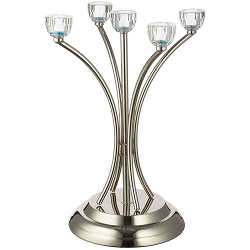 פמוט ממתכת 5 קנים גדול (35 ס"מ) ראשי קריסטל