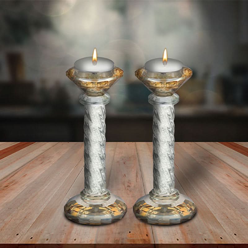 פמוטי יציקת קריסטל מהודרים (16.5 ס"מ) גוון זהב עם קריסטלי כסף