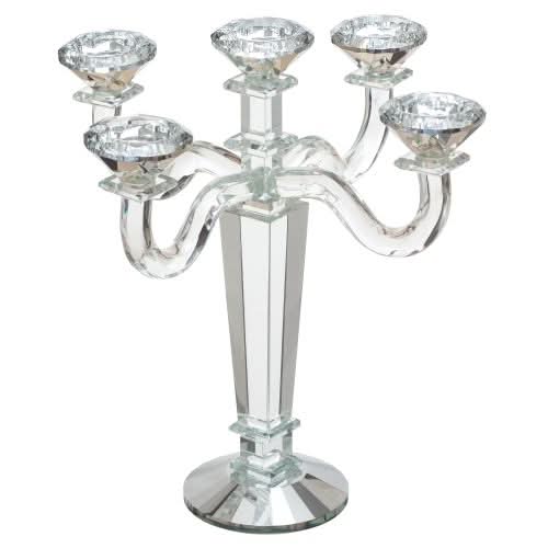 פמוט 5 קנים גדול (32 ס"מ) מהודר מקריסטל יצוק