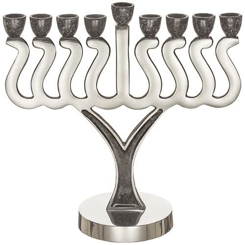 חנוכייה מהודרת (28*29 ס"מ) מאלומיניום קנים "שיש" שחורים