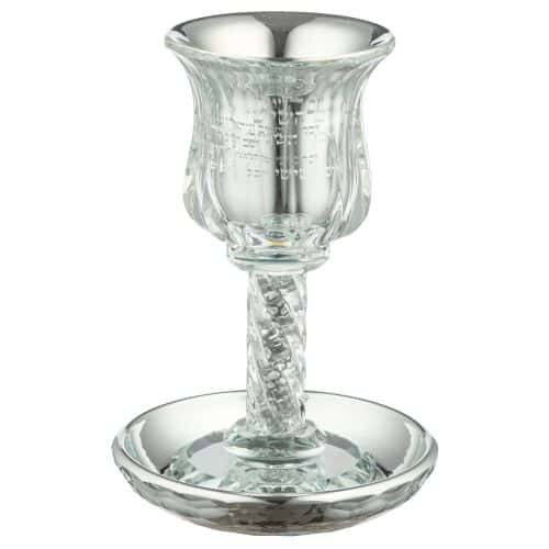 גביע קידוש 'יום השישי' (17 ס"מ) מקריסטל דפנות כפולות מהודר עם רגל מלאה באבנים כולל תחתית