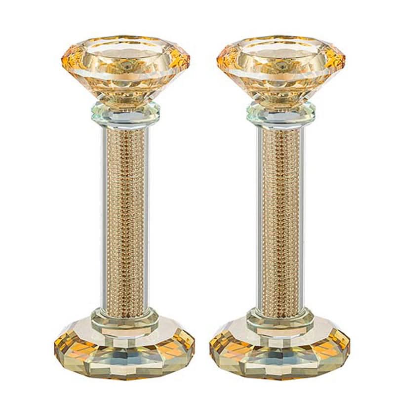 פמוטי יציקת קריסטל מהודרים (16.5 ס"מ) גוון זהב עם קריסטלי זהב