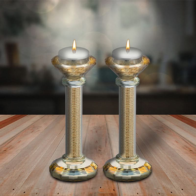 פמוטי יציקת קריסטל מהודרים (16.5 ס"מ) גוון זהב עם קריסטלי זהב