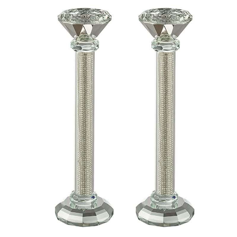 פמוטי יציקת קריסטל מהודרים (22.5 ס"מ) גוון זהב עם קריסטלי כסף