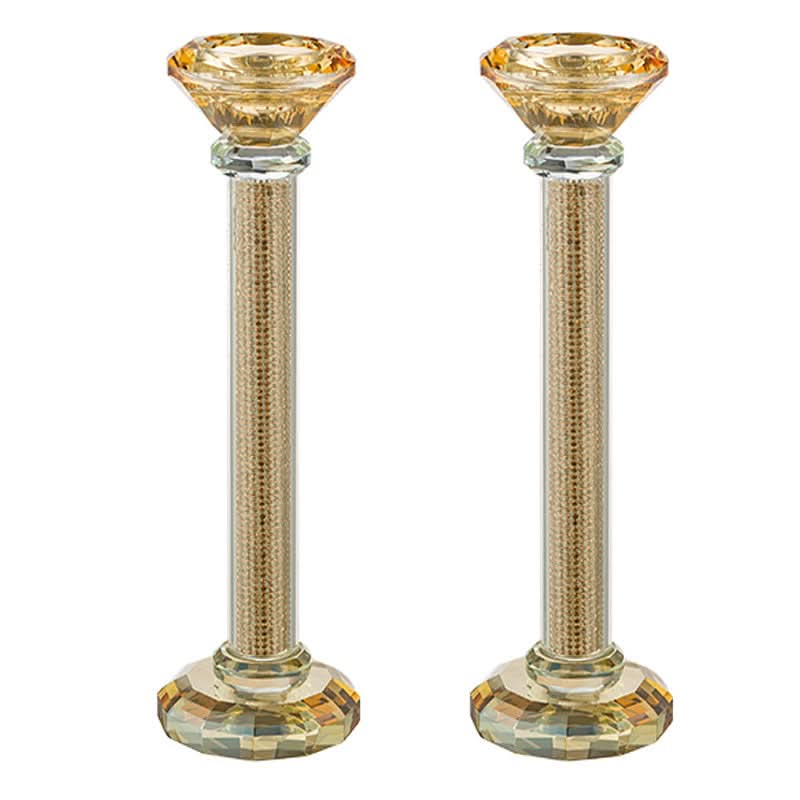 Elegant crystal casting candlesticks (22.5 cm) gold tone with gold crystals