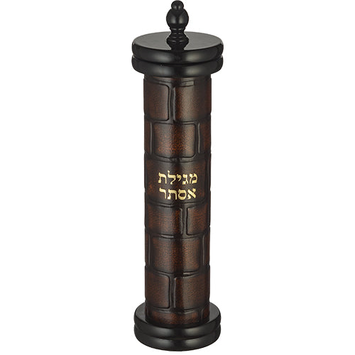 בית מגילה מתברגת אשכנזי (עבור קלף 31 ס"מ) מעץ עם עיטורי "כותל"