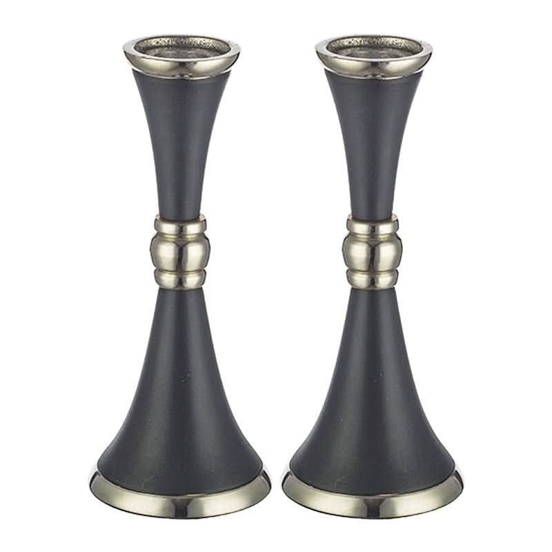 זוג פמוטי אלומיניום (18 ס"מ) מהודרים בגוון שחור וכסף