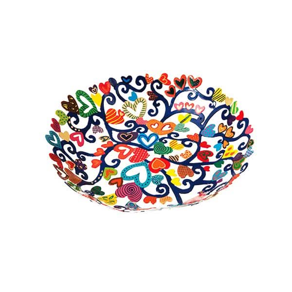 קערת לבבות בינונית ( 25*30*5 ס"מ ) בחיתוך לייזר + ציור יד לבבות צבעוניים מהממים! ממתכת העשויה מעשרות לבבות צבעוניים בחיתוך לייזר מדויק וצביעה ידנית. פריט גדול ייחודי - ע"י האמן הירושלמי יאיר עמנואל.