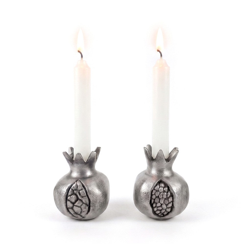 A pair of elegant candlesticks (13.5 * 11 cm) made of hand-hammered aluminum and decorated with rings with a colorful finish - designed and produced by artist Yair Emmanuel