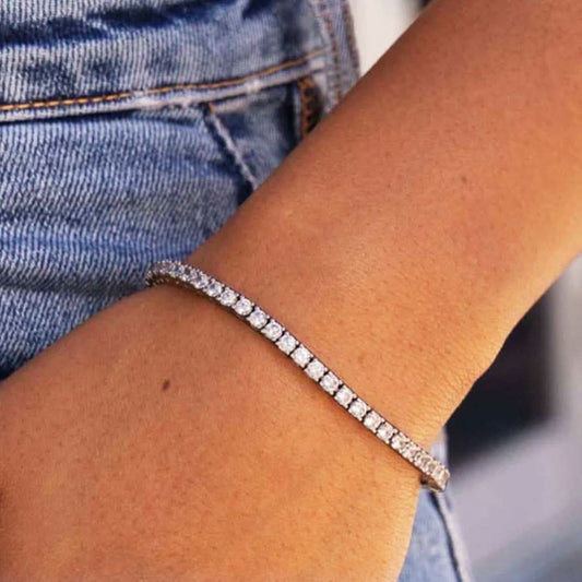 צמיד "טניס" (3 מ"מ) מכסף 925 סטרלינג (17 ס"מ) משובצת קריסטלים לבנים