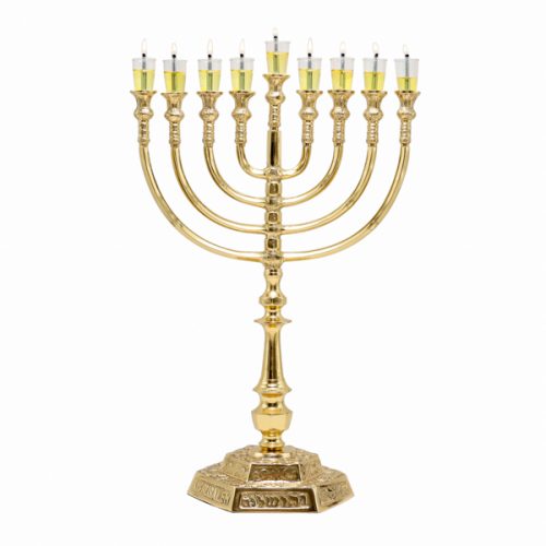 חנוכייה קלאסית מפוארת מנחושת (גודל: 32*47 ס"מ) מוזהב - ע"י האמן יאיר עמנואל