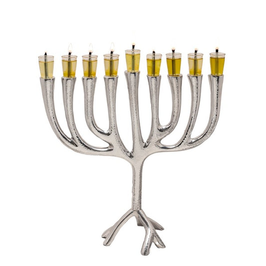 חנוכייה "עץ החיים" גדולה ממתכת (גודל: 32*32 ס"מ) מרוקע, האמן יאיר עמנואל