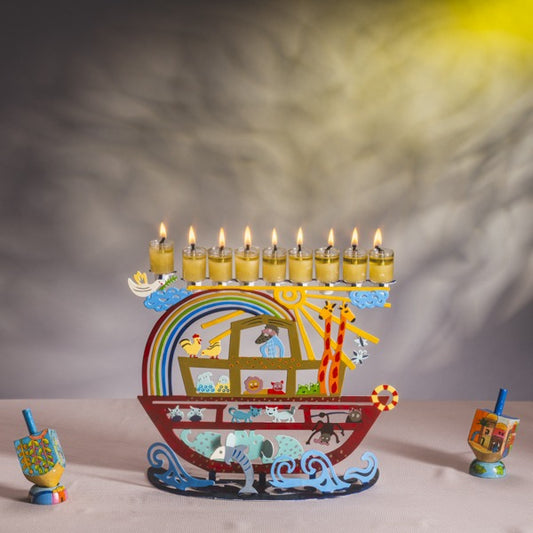 חנוכייה "תיבת נח" (21*11*26.5 ס"מ) ממתכת חיתוך לייזר, האמן יאיר עמנואל