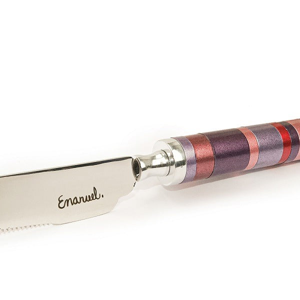 סכין חלה (2*33.5 ס"מ) ידית עם טבעות בורדו, האמן יאיר עמנואל