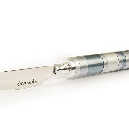 סכין חלה (2*33.5 ס"מ) ידית עם טבעות אפורות, האמן יאיר עמנואל