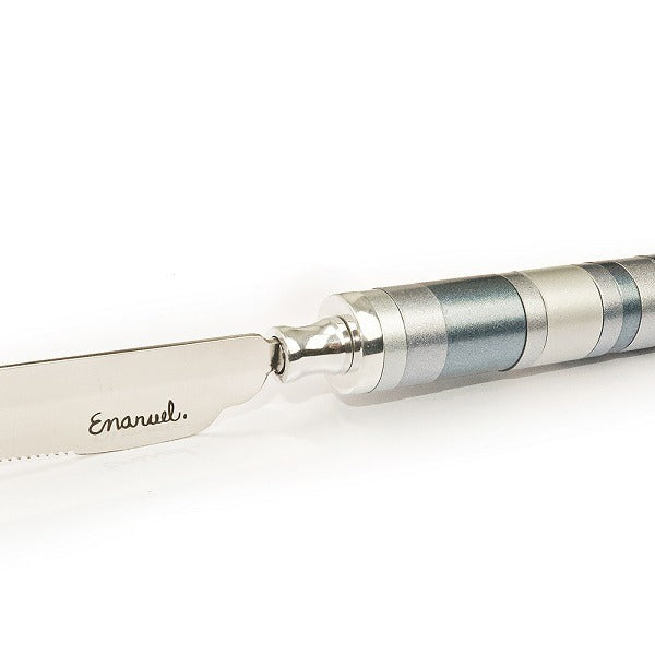 סכין חלה (2*33.5 ס"מ) ידית עם טבעות אפורות, האמן יאיר עמנואל