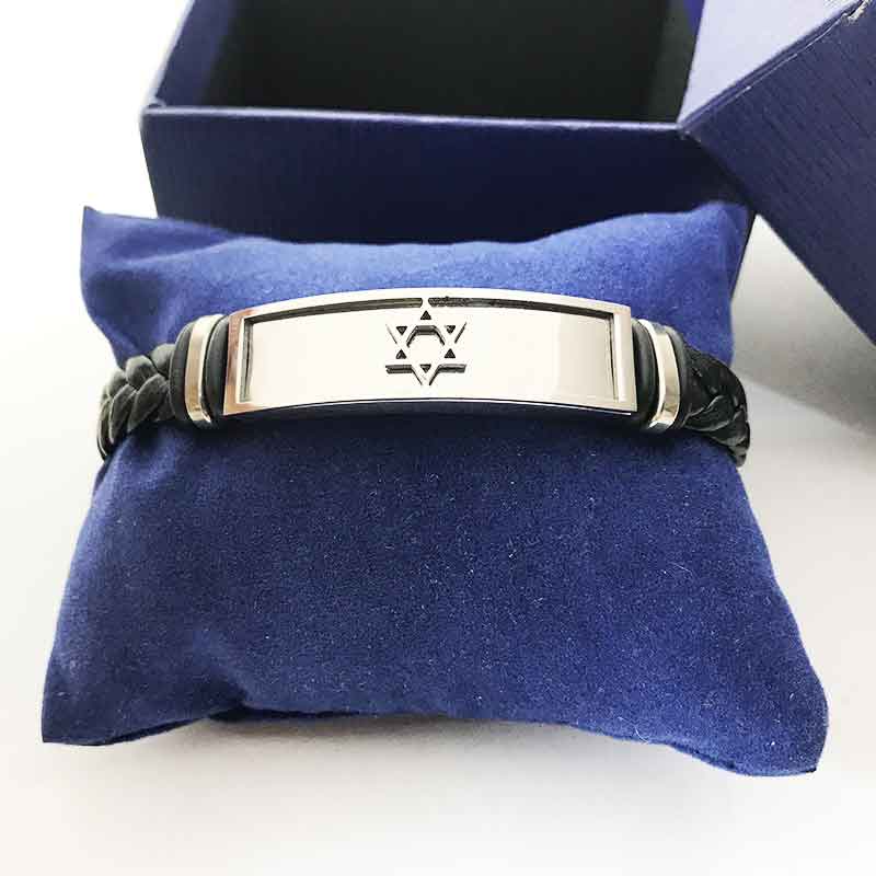 צמיד לגבר או לאשה “מגן דוד” מסטיל(פלדת אל-חלד) איכותי עם רצועת גומי שזור! מתנות ישראל