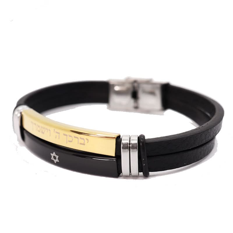 צמיד לגבר "יברכך ה' וישמרך" ציפוי זהב ו-מגן דוד מושחר (21 ס"מ)