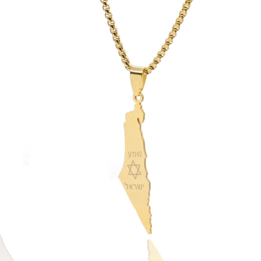 שרשרת "מפת ישראל - שמע ישראל" (4.5*1.2 ס"מ) ציפוי זהב מסטיל (פלדת אל-חלד)
