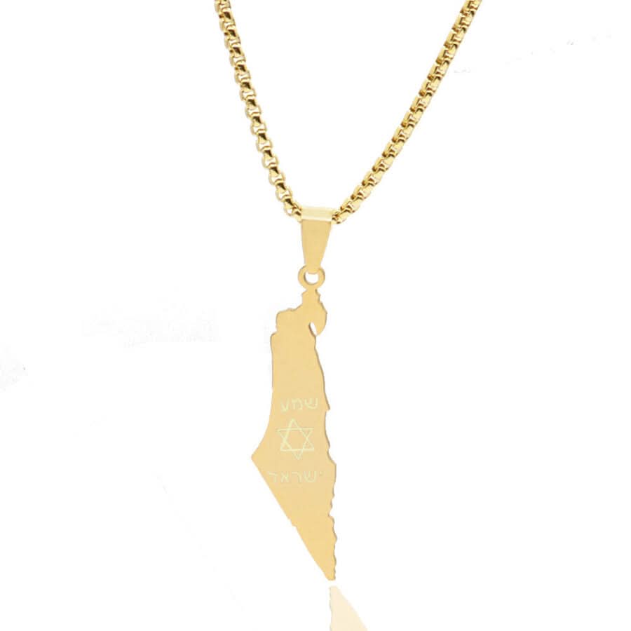 שרשרת "מפת ישראל - שמע ישראל" (4.5*1.2 ס"מ) ציפוי זהב מסטיל (פלדת אל-חלד)