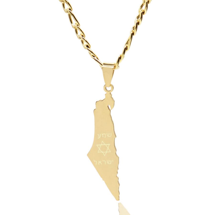 שרשרת "מפת ישראל - שמע ישראל" (4.5*1.2 ס"מ) ציפוי זהב מסטיל (פלדת אל-חלד)