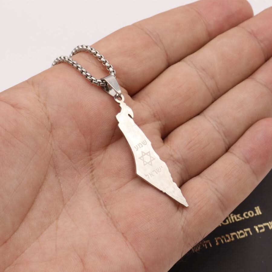 שרשרת "מפת ישראל - שמע ישראל" (4.5*1.2 ס"מ) מסטיל (פלדת אל-חלד)