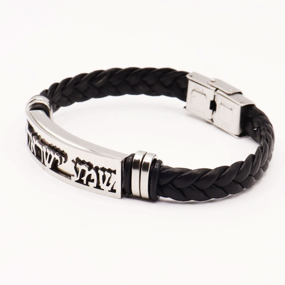 צמיד "שמע ישראל" עם רצועות גומי שזור שחור איכותי (21 ס"מ)