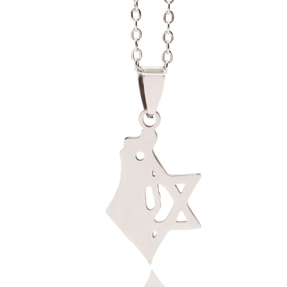 שרשרת מגן דוד & מפה (2.8 ס"מ) מסטיל (פלדת אל-חלד)