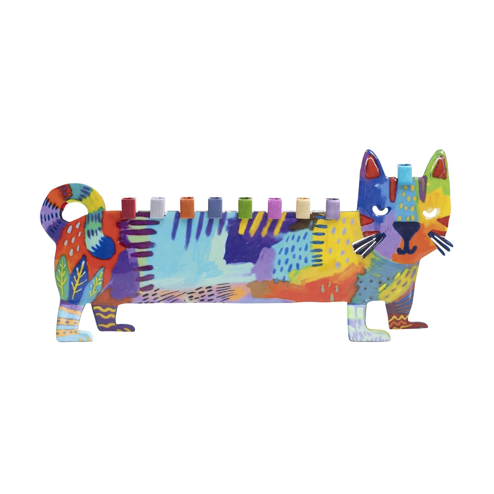 "Shelhevat" Hanukkah Menorah (24*8*30.5 cm) made of aluminum with a colorful finish, artist Yair Emanuel