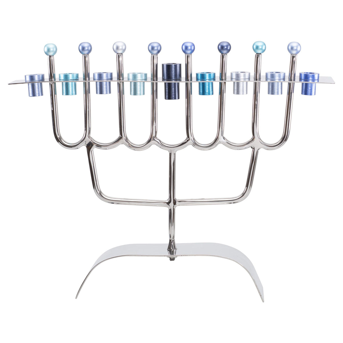 חנוכייה מודרנית ממתכת עם קנים בגווני כחול - יאיר עמנואל