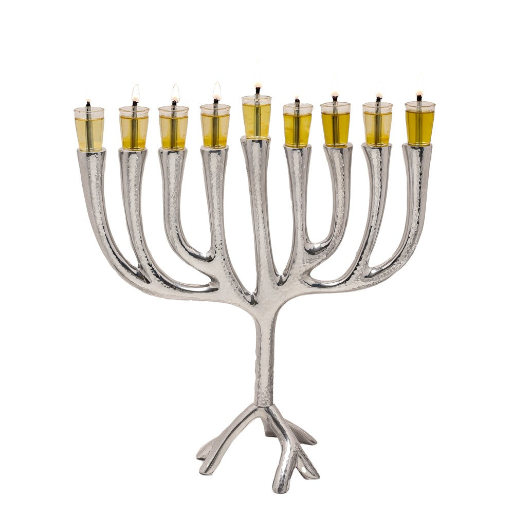 חנוכייה "עץ החיים" גדולה ממתכת (גודל: 32*32 ס"מ) מרוקע, האמן יאיר עמנואל