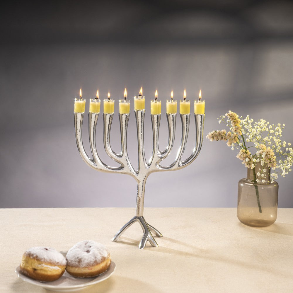 חנוכייה "עץ החיים" גדולה ממתכת (גודל: 32*32 ס"מ) מרוקע, האמן יאיר עמנואל
