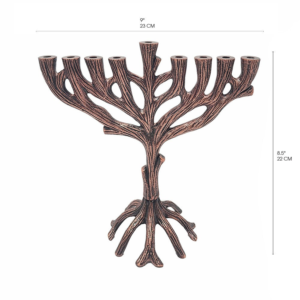 חנוכייה "עץ חיים" (23 ס"מ) ממתכת גימור נחושת, האמן יאיר עמנואל
