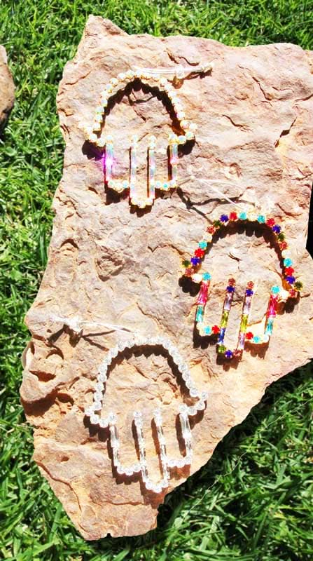 Hamsa wall pendant (13*11 cm) with fingers inlaid with crystals, handmade