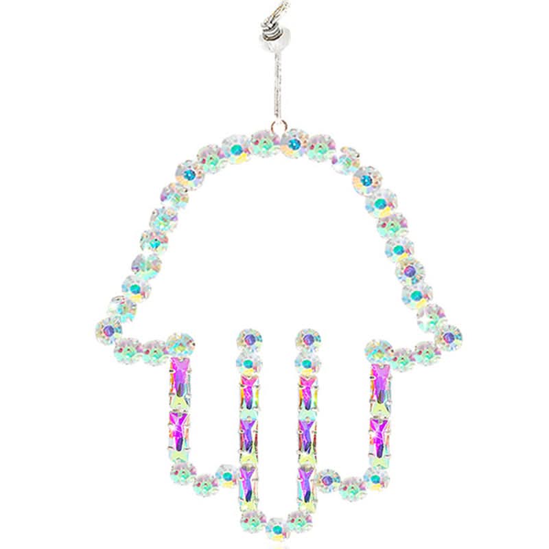 חמסה עם אצבעות ממתכת לתליה על הקיר. עשויה עבודת יד. משובצת קריסטלים.