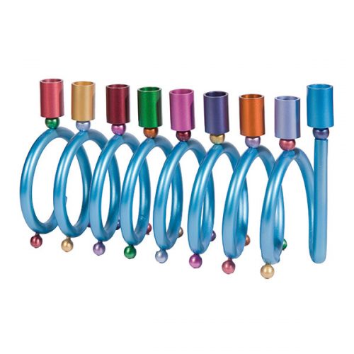 חנוכייה "ספירלה" (19*11.5*30 ס"מ) מאלומיניום בגימור צבעוני, האמן יאיר עמנואל