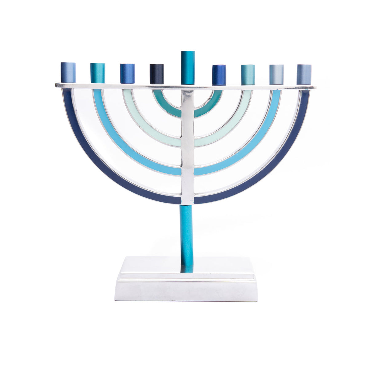 חנוכייה קלאסית עם קנים צבעוניים בגווני כחול - מתכת - יאיר עמנואל