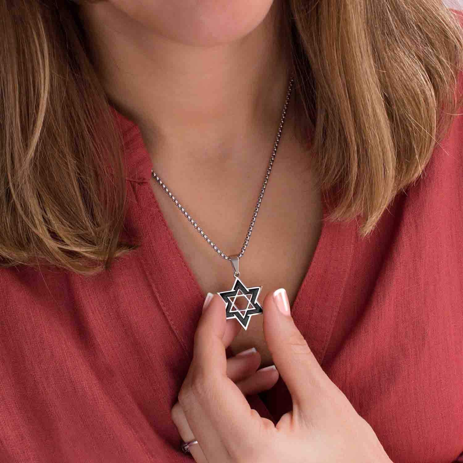 שרשרת מגן דוד (2.4 ס"מ) מסטיל (פלדת אל חלד) לגבר\אישה עם ציפוי שחור